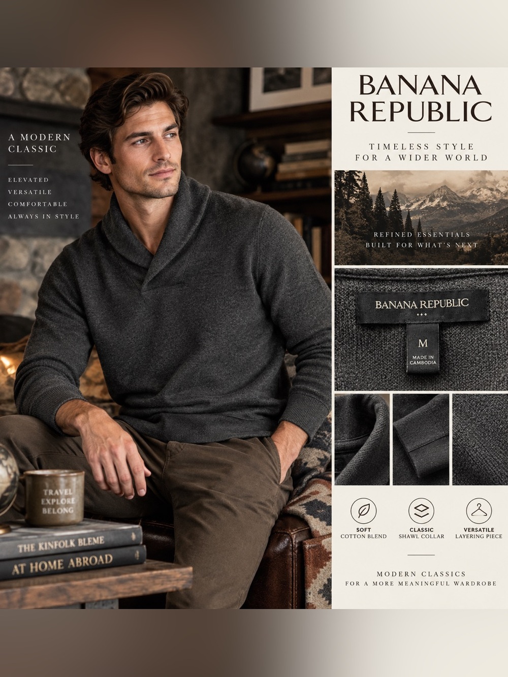 Banana Republic Men's Shawl Collar Sweater - Charcoal